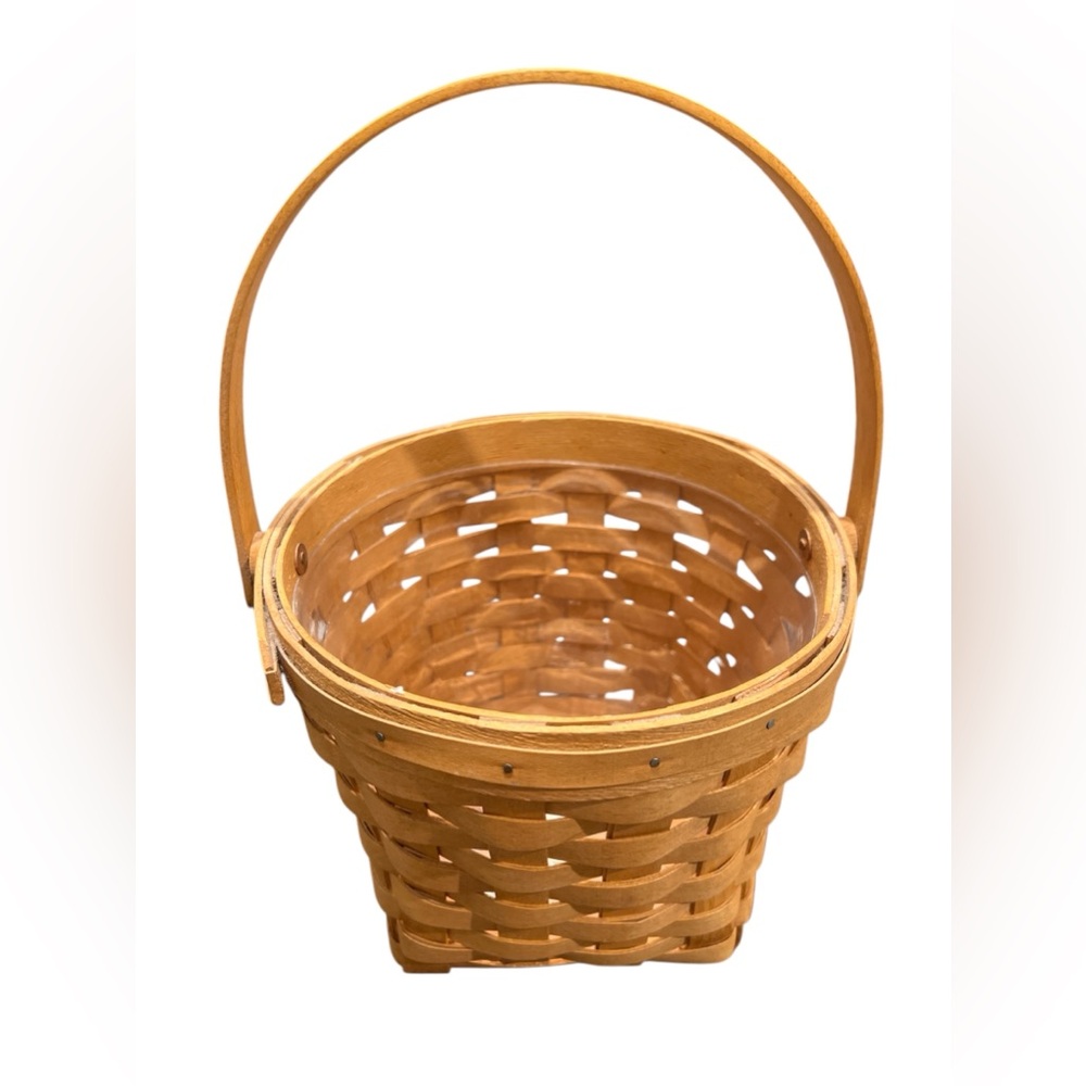 Longaberger round Basket with swing Handle, square bottom &protective li… - Picture 2 of 4